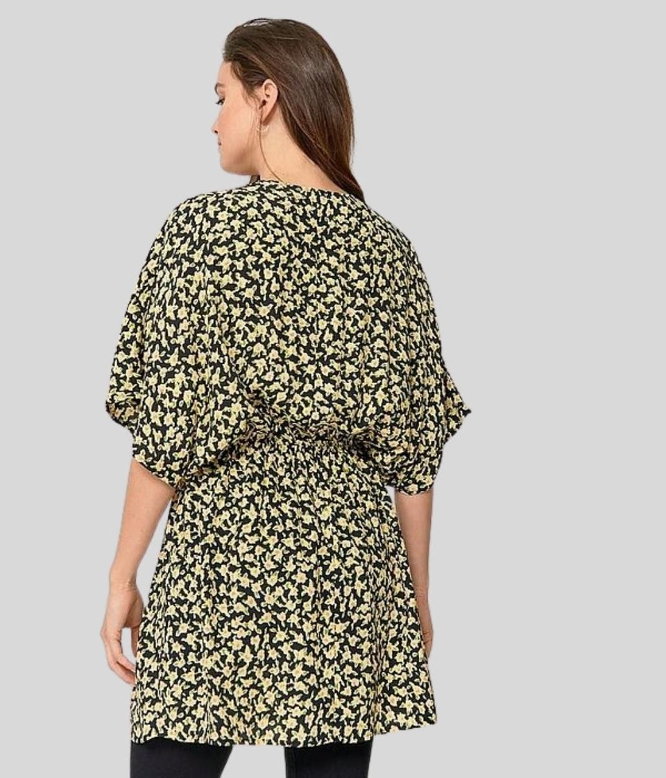 Yellow Flower Print Nora Tunic Top 8/10