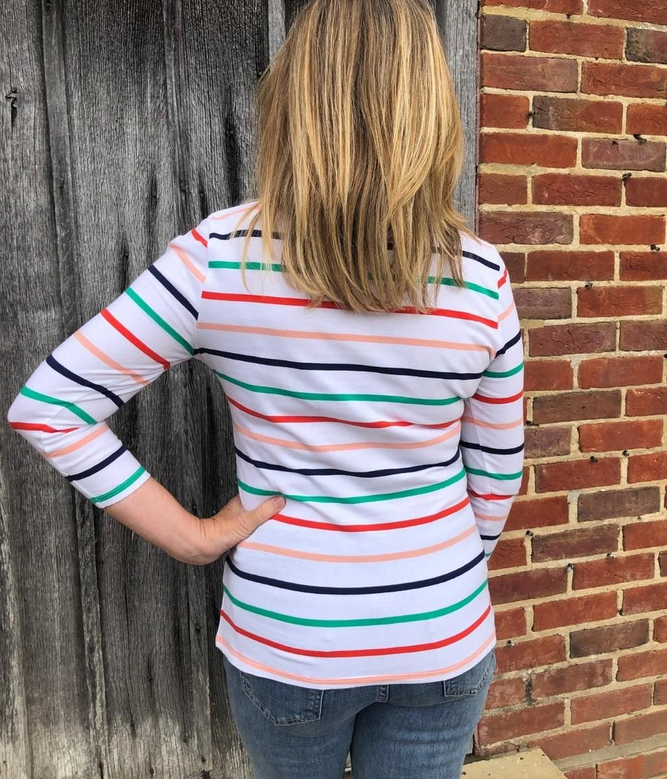 White Striped Slash Neck Top 6