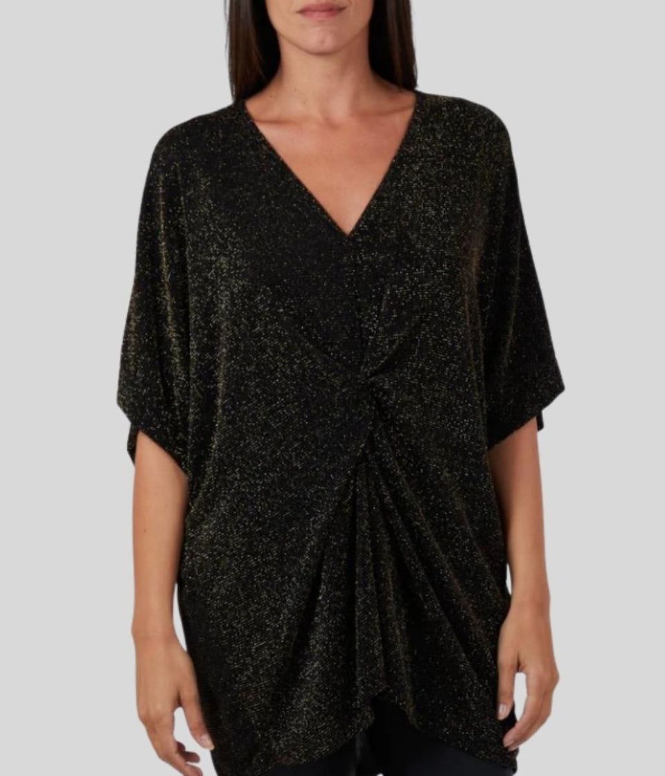 Gold Glitter Twist Front Batwing Top