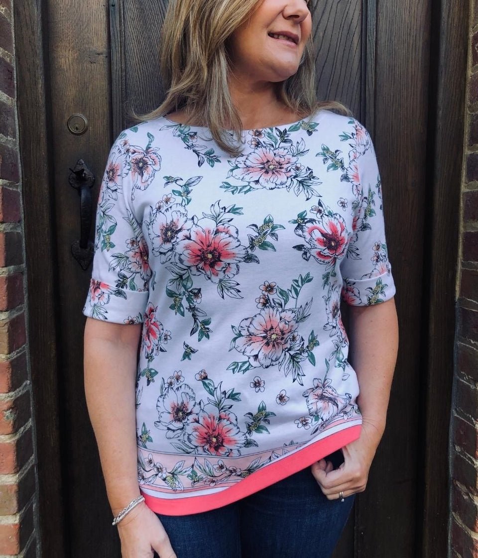 Floral Border Hem Top