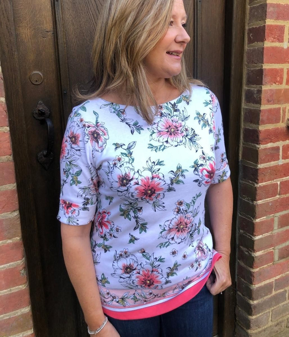 Floral Border Hem Top