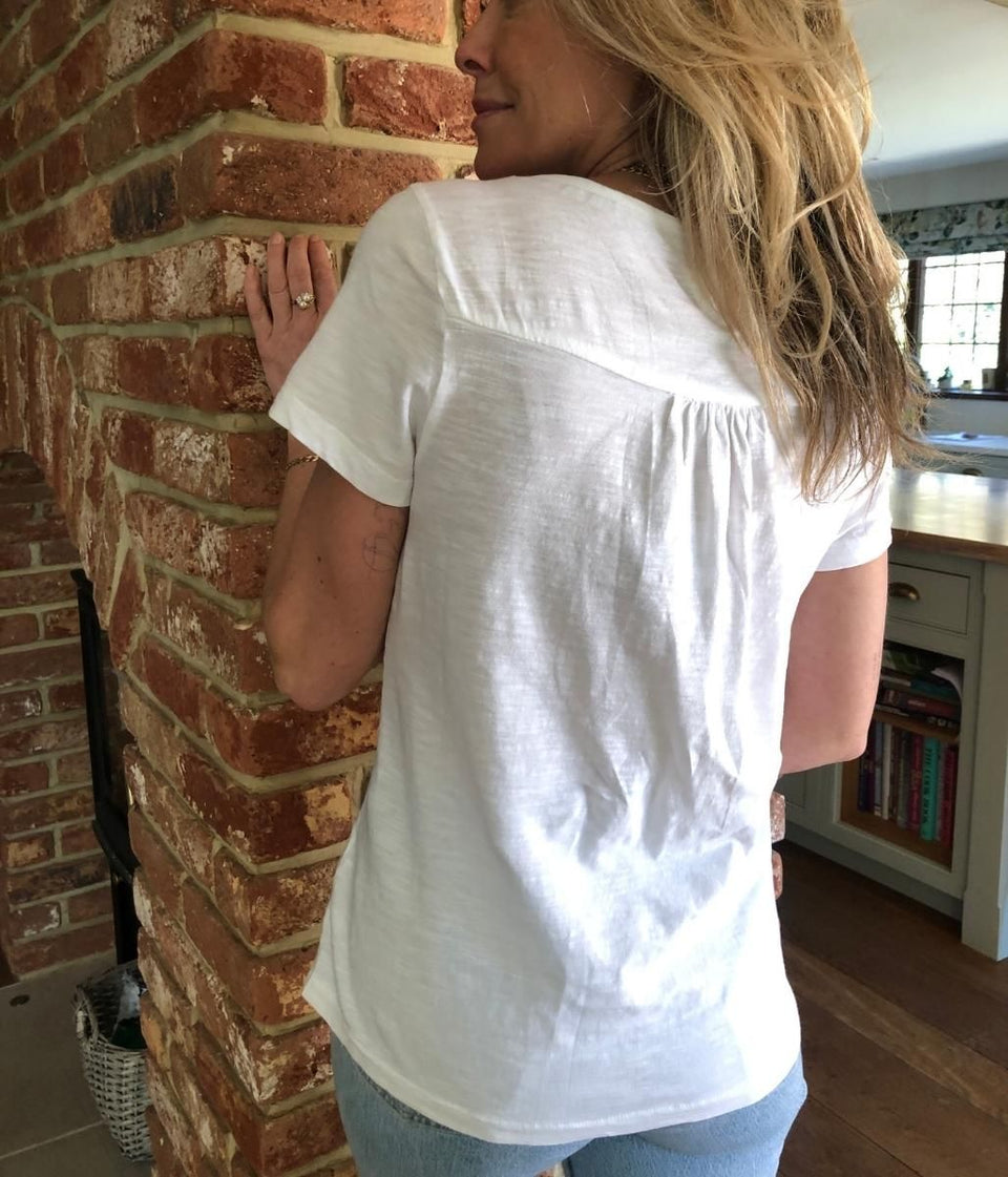 White Embroidered Scoop Neck Top