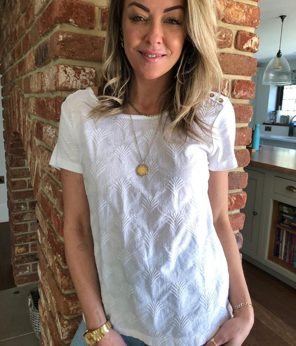 White Embroidered Scoop Neck Top