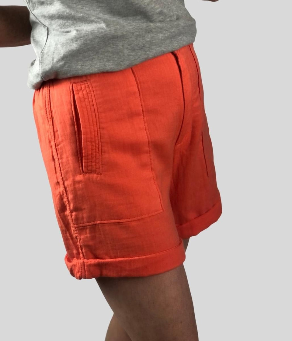 Orange Cotton Utility Shorts