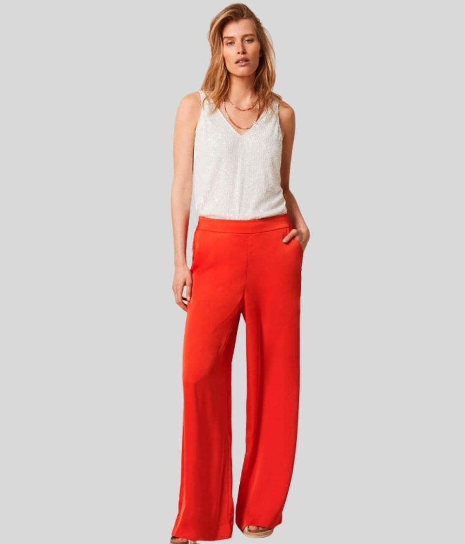 Red Satin Casablanca Wide Leg Trousers