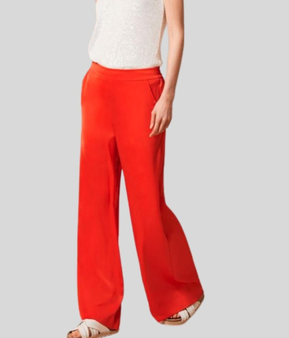 Red Satin Casablanca Wide Leg Trousers