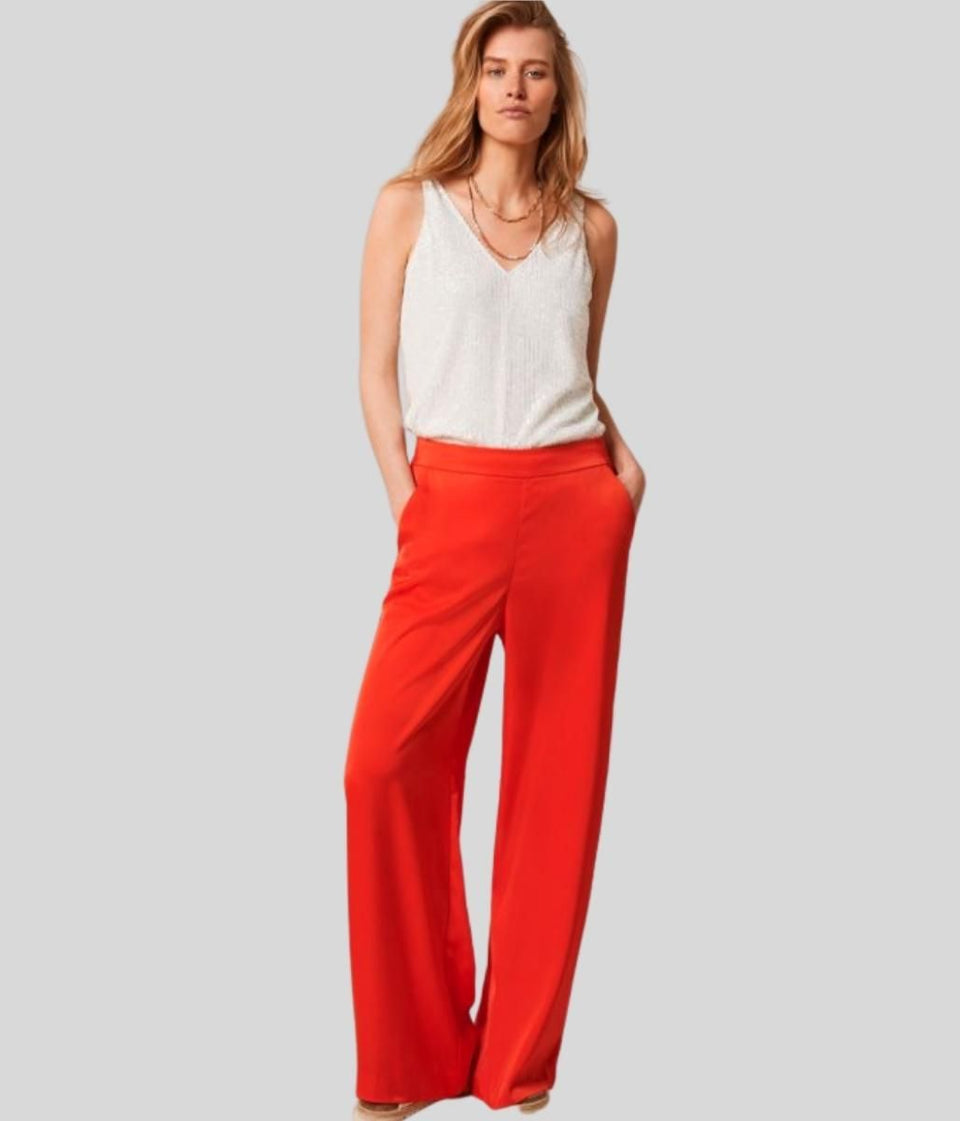 Red Satin Casablanca Wide Leg Trousers