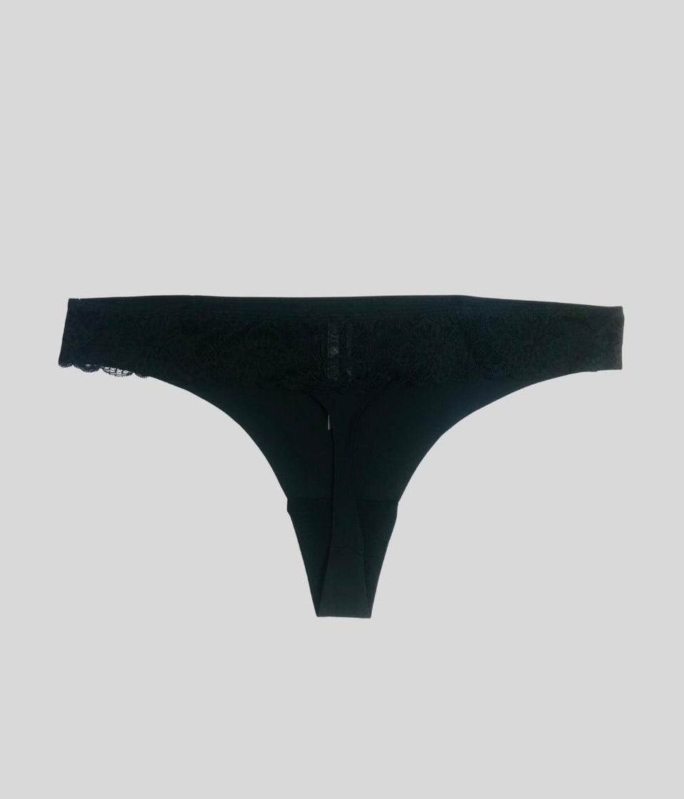 Black Lace Microfibre Thong Briefs