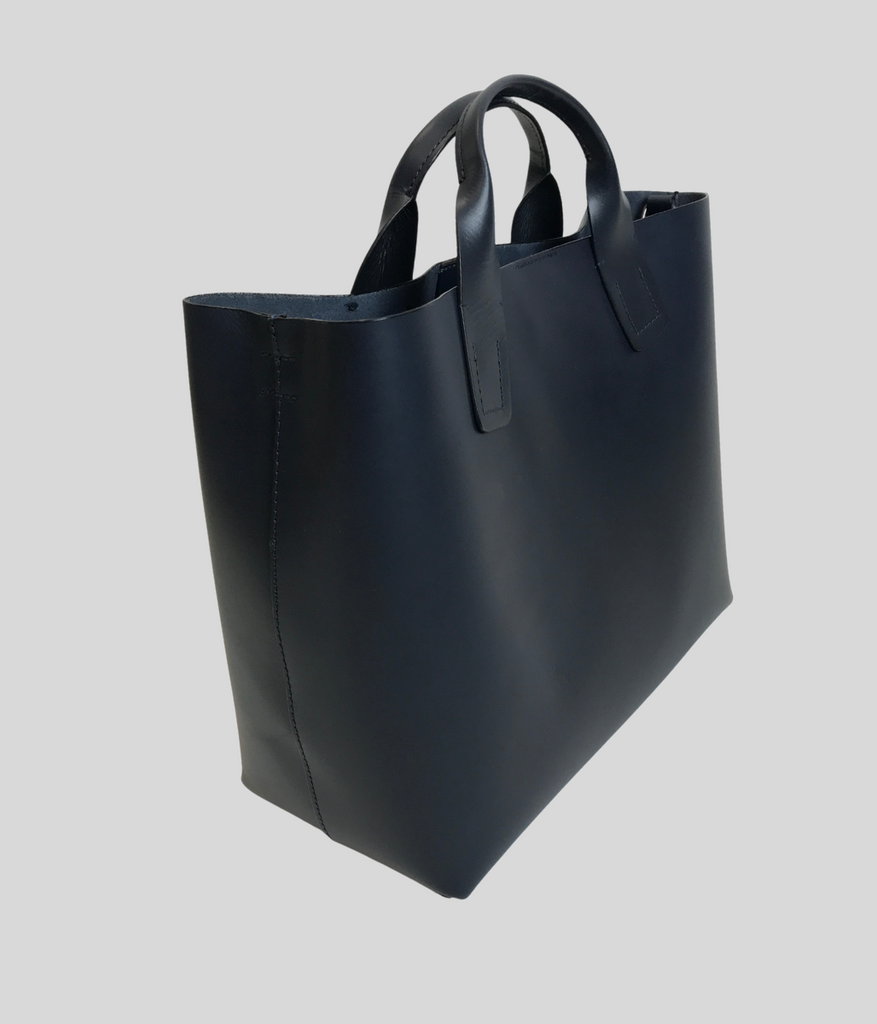 Navy Shopper textured-leather tote bag