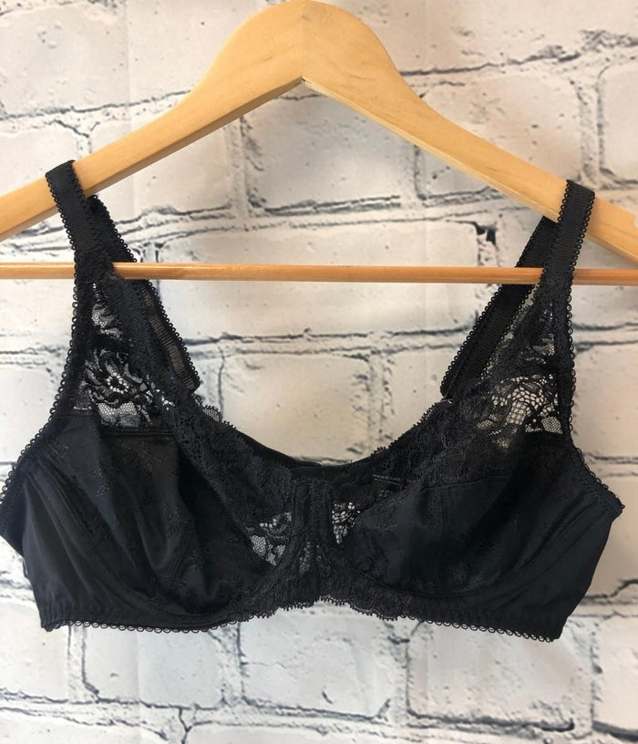 Black Lace Trim Flower Non Padded Full Cup Bra Seconds 34B