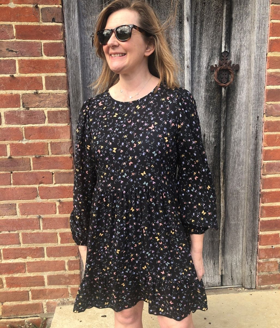 Black Butterfly Print Dress