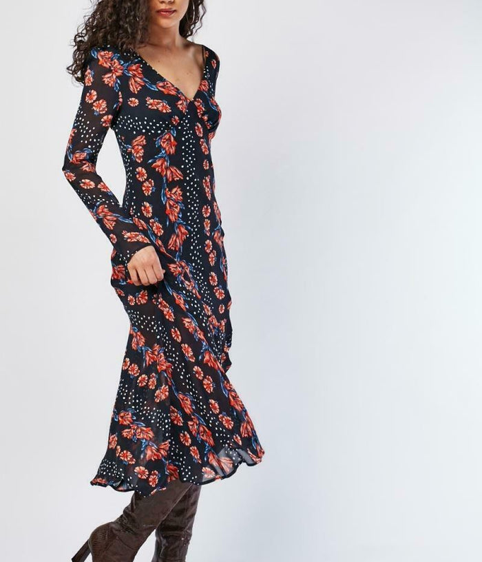 Warehouse red floral on sale midi tea dress