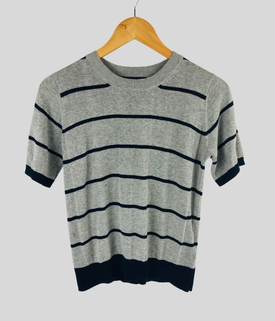 Grey Striped Short Sleeve Knit 6