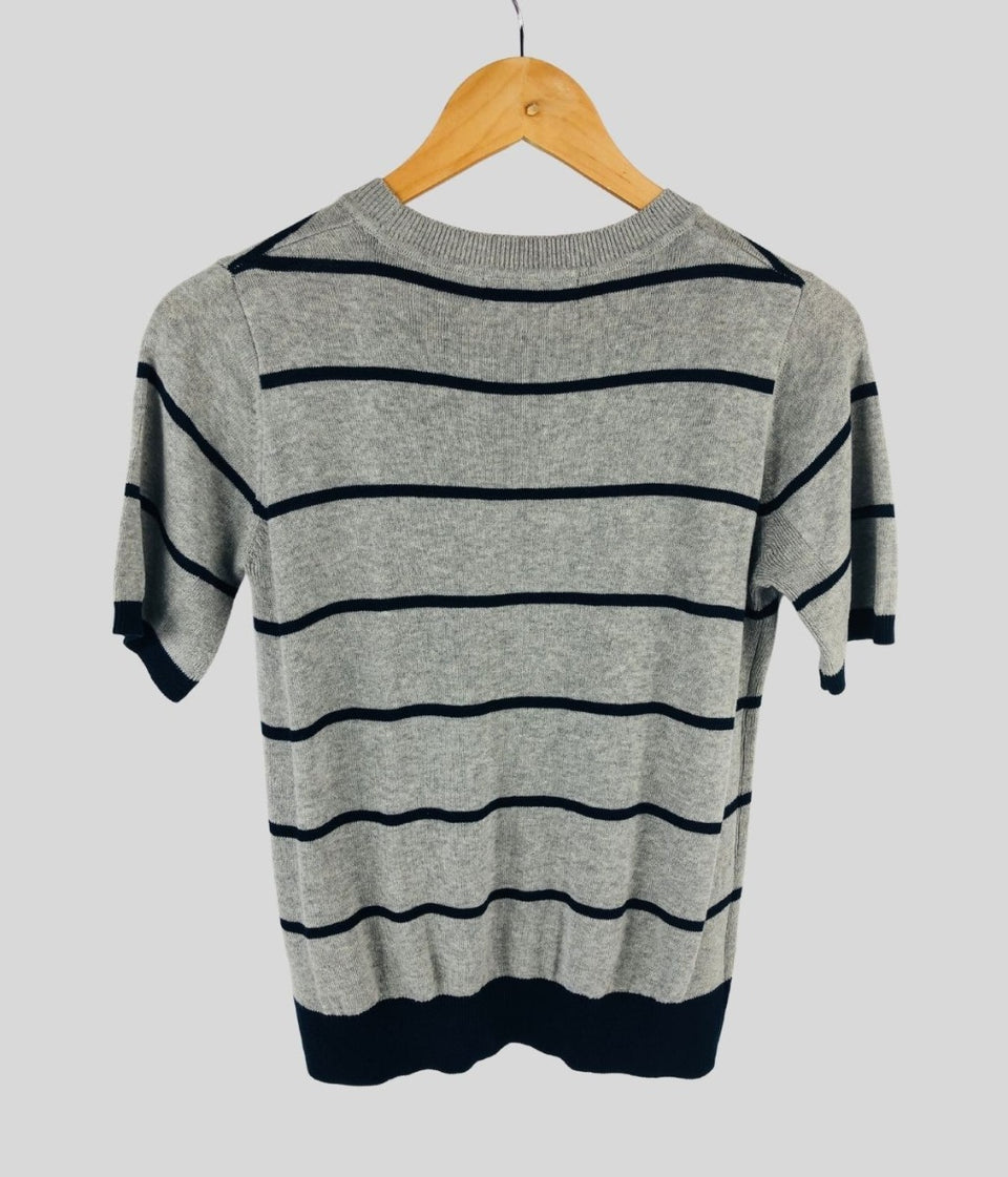 Grey Striped Short Sleeve Knit 6