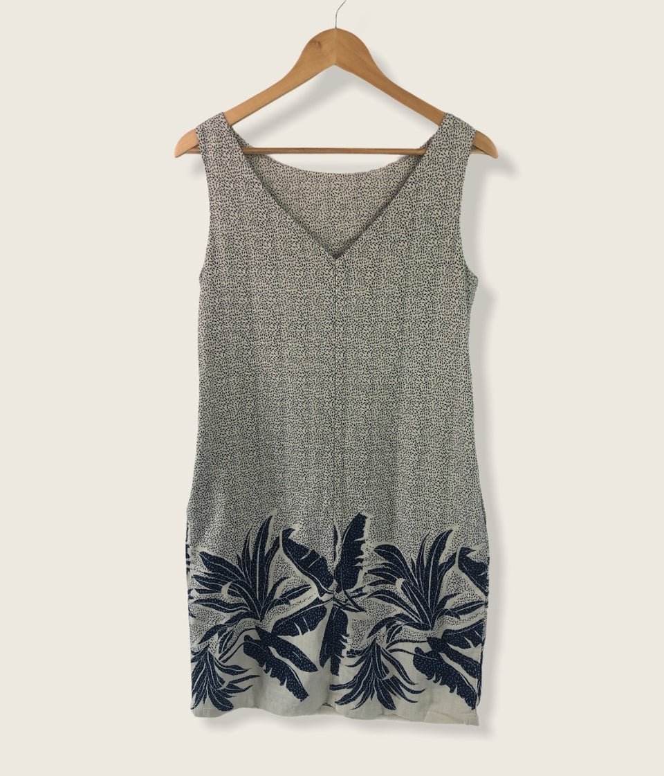 Ivory & Blue Linen Blend Dress 8