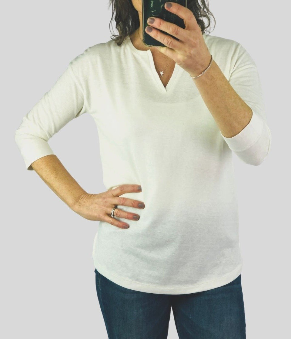 Ivory Notch Neck T Shirt Top