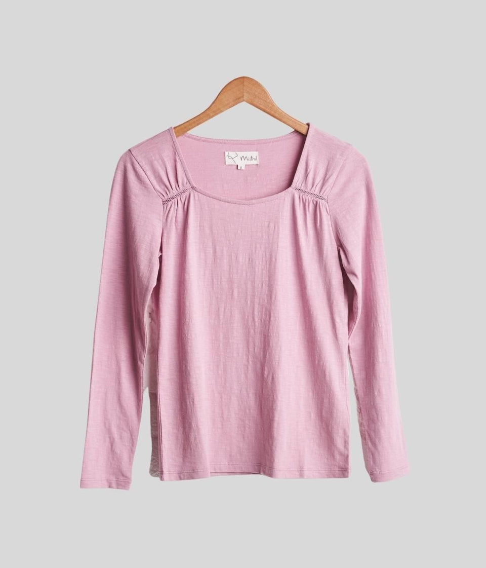 Mauve Lace Trim Long Sleeve Top