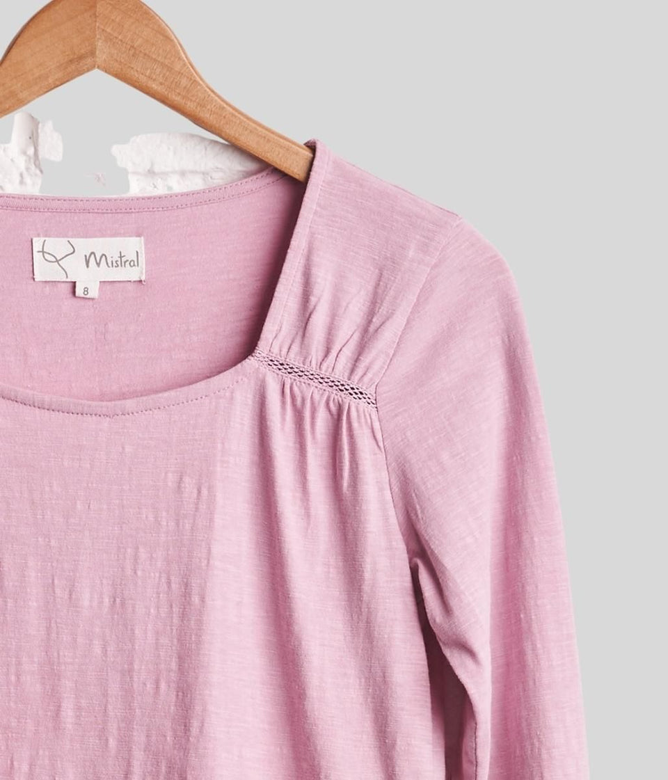 Mauve Lace Trim Long Sleeve Top