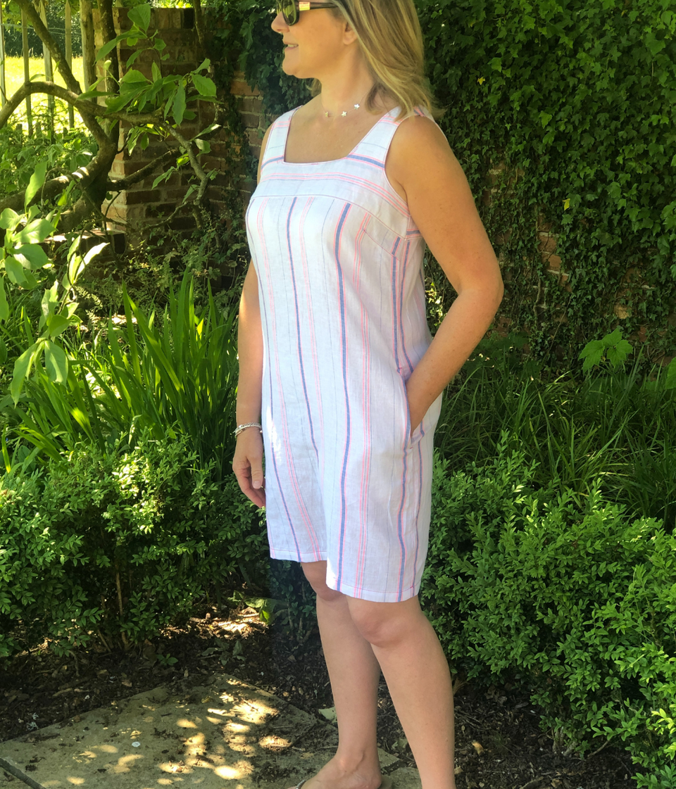 White Striped Linen Blend Dress