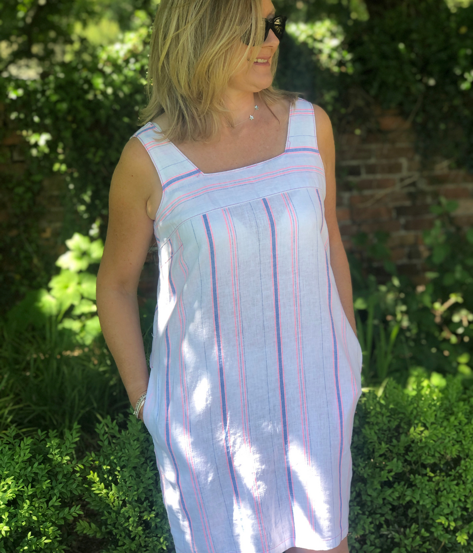 White Striped Linen Blend Dress