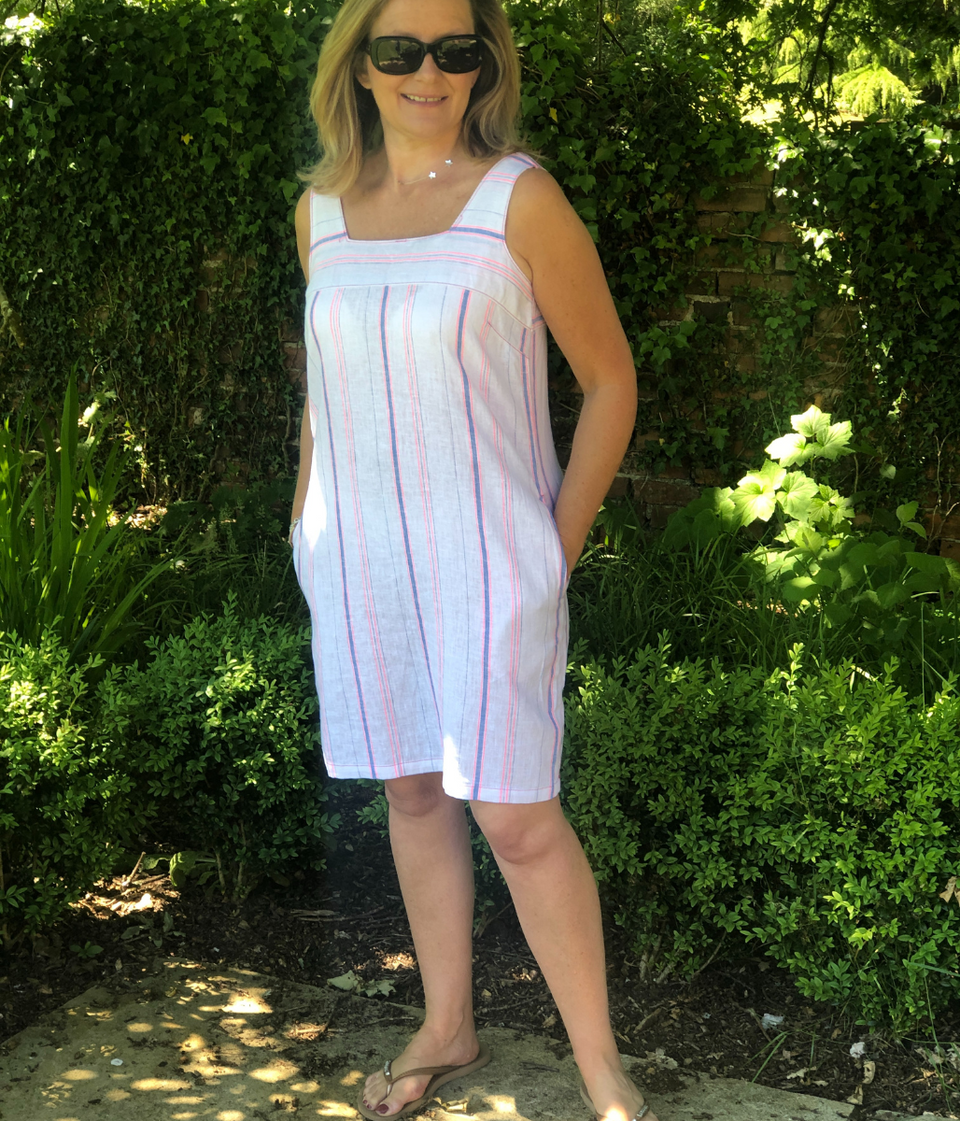 White Striped Linen Blend Dress